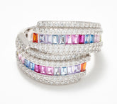 Diamonique Sterling Silver Rainbow CZ Overlapping Ring, Size 10